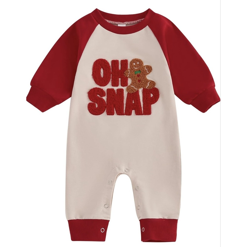 Oh Snap! Gingerbread Christmas Holiday Sleeper Romper 0-3 months